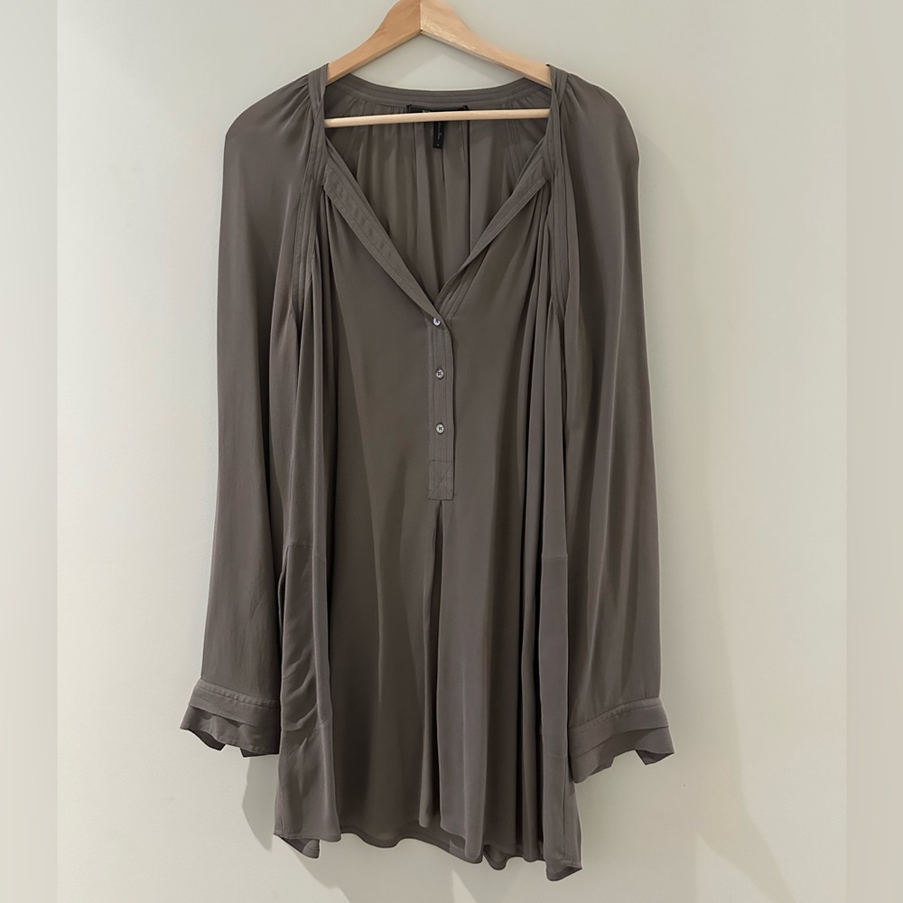 BCBG MAXAZRIA Women's Gray Flowy Shirt Dress Sz M
